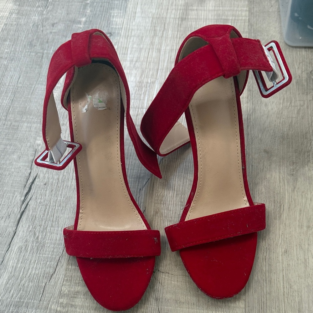 Red Suede Ankle-Strap Heels